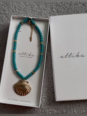 Ettika Turquoise Necklace with Gold Scallop Pendant